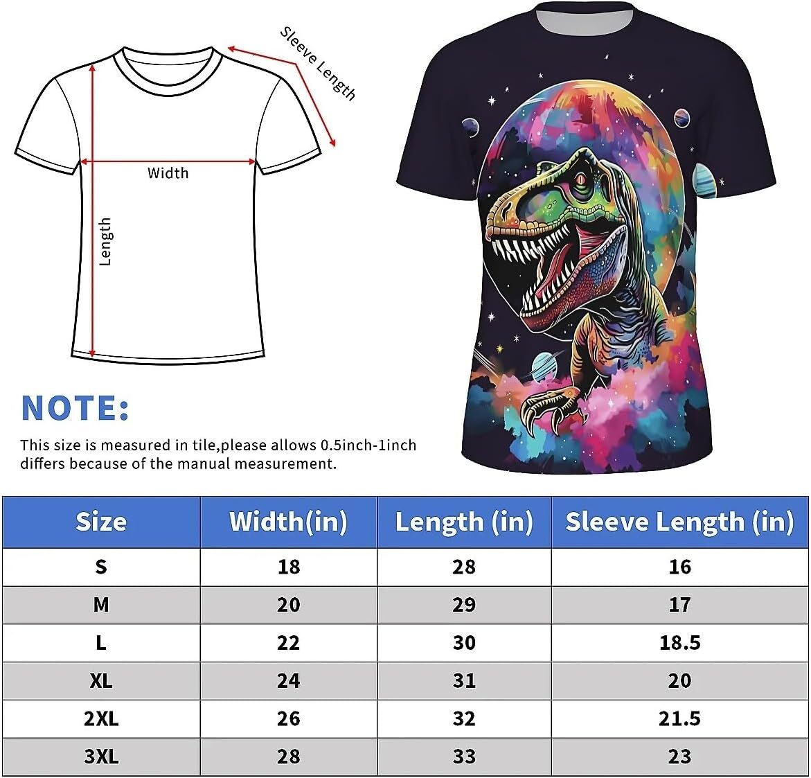 Mens T shirt Men's Novelty T-Shirts Graphic 3D Print Summer Short Sleeve T-Shirt Colorful Space Dinosaur tee Casual tops summer clothes