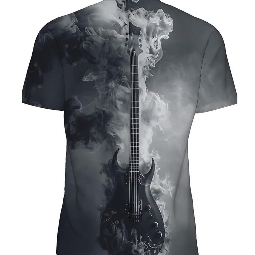 Mens T shirt Men's Novelty T-Shirts Graphic 3D Print Summer Short Sleeve T-Shirt Tee Shirt 3XL - Black Guitar Smoke tee Casual tops summer clothe