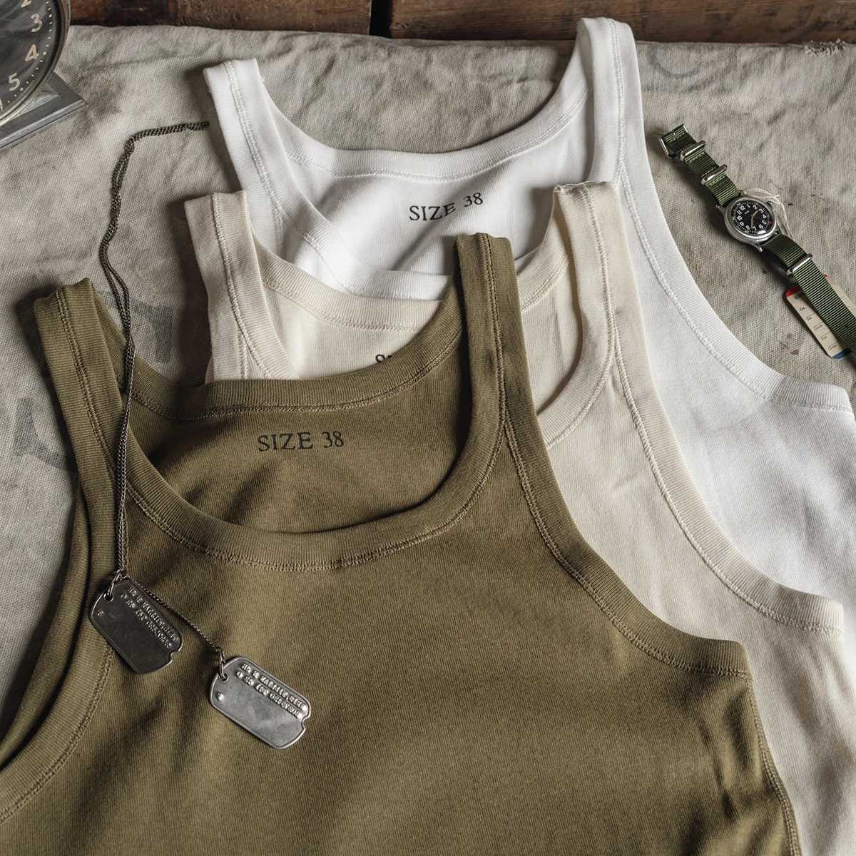 Bronson Old Fashion Thin Strap Tank Top Ribbed Cotton Sleeveless Undershirt MenT250318