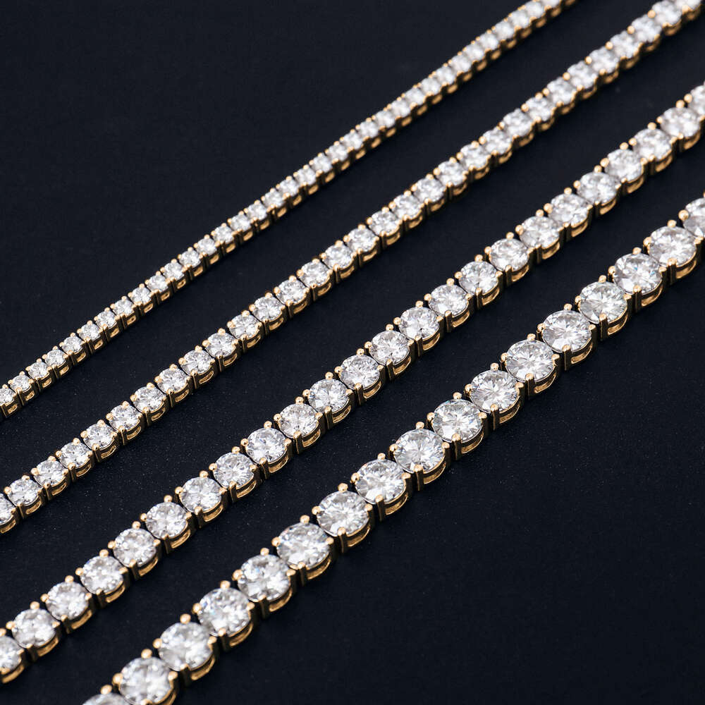 Real Gold Mossanite 10K 14K 2Mm Moissanite Prong Setting Tennis Chain 6-9 Inch Hiphop Style Mens Bracelet