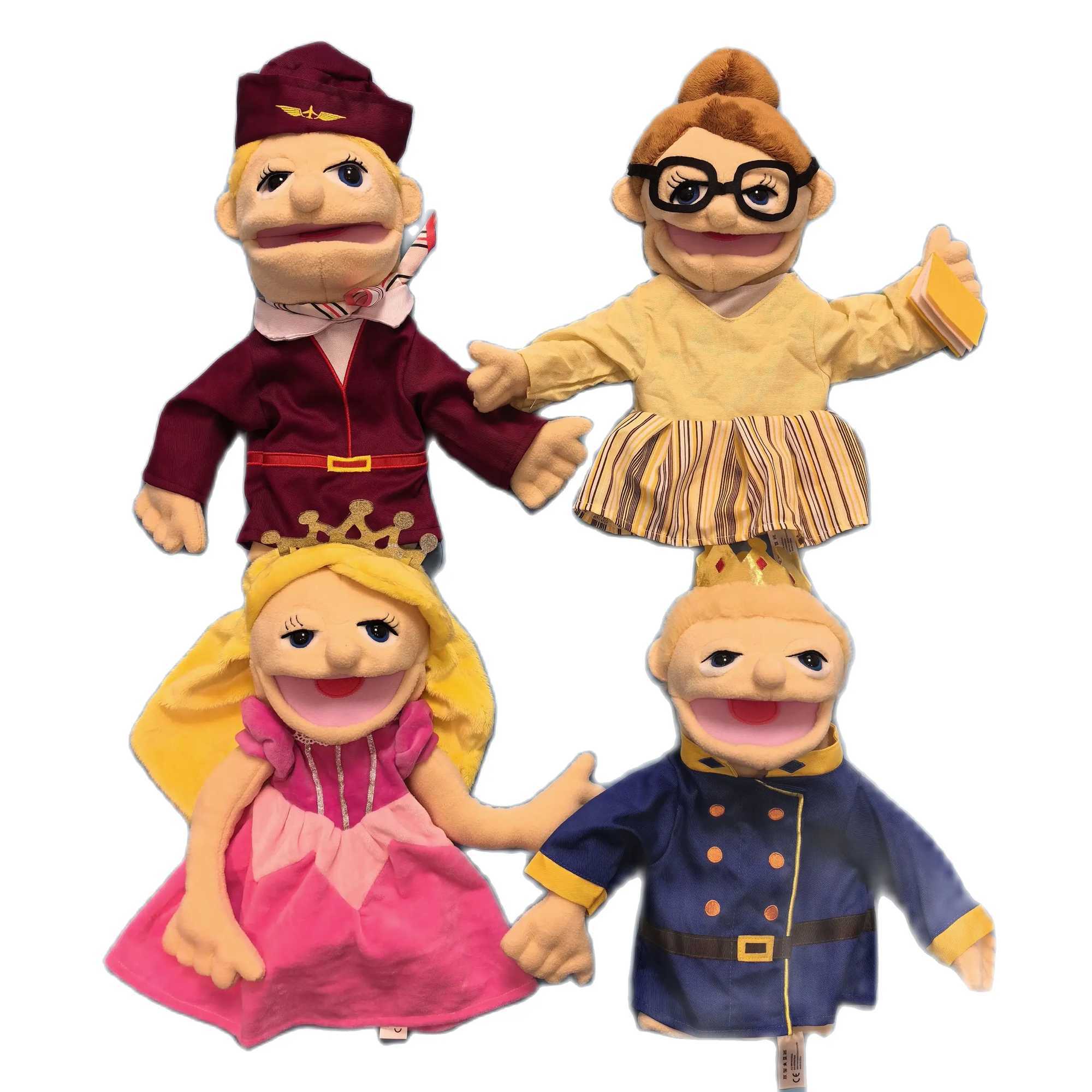 Free shipping Hand Puppets Plush toy professional Talk Movable Mouth Props Chef Police Prince Princess Doctor awards for childrens parties