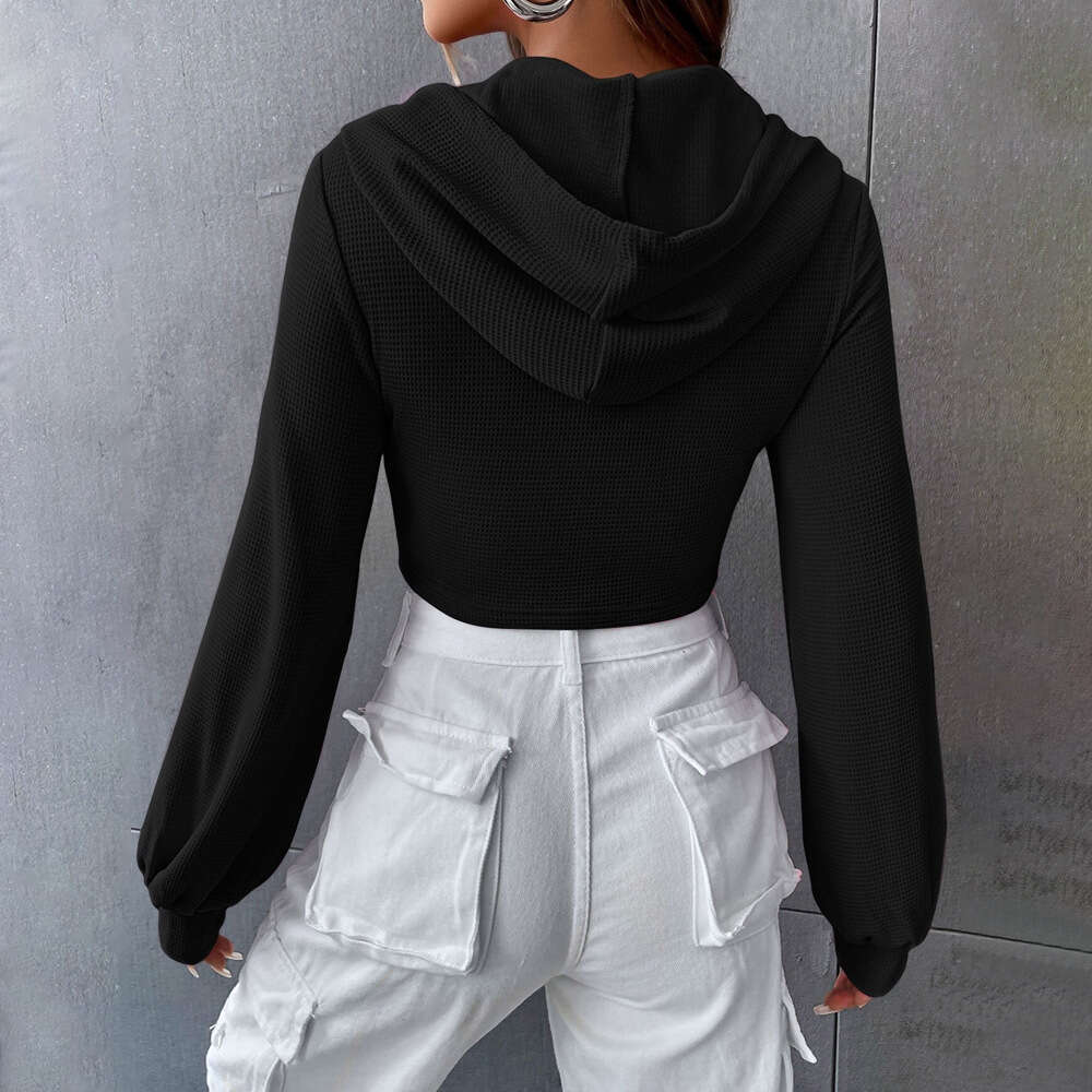 Women's Street Fashion Design Sense Hoodie Autumn And Winter Slim Fit Short Style Fake Two-Piece Top KLMY