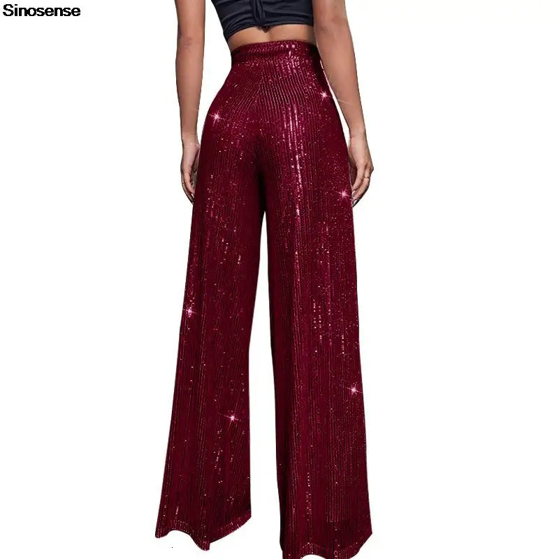 Womens high waisted glitter flash pants casual loose wide leg bell bottom Trouser club clothing party 250306