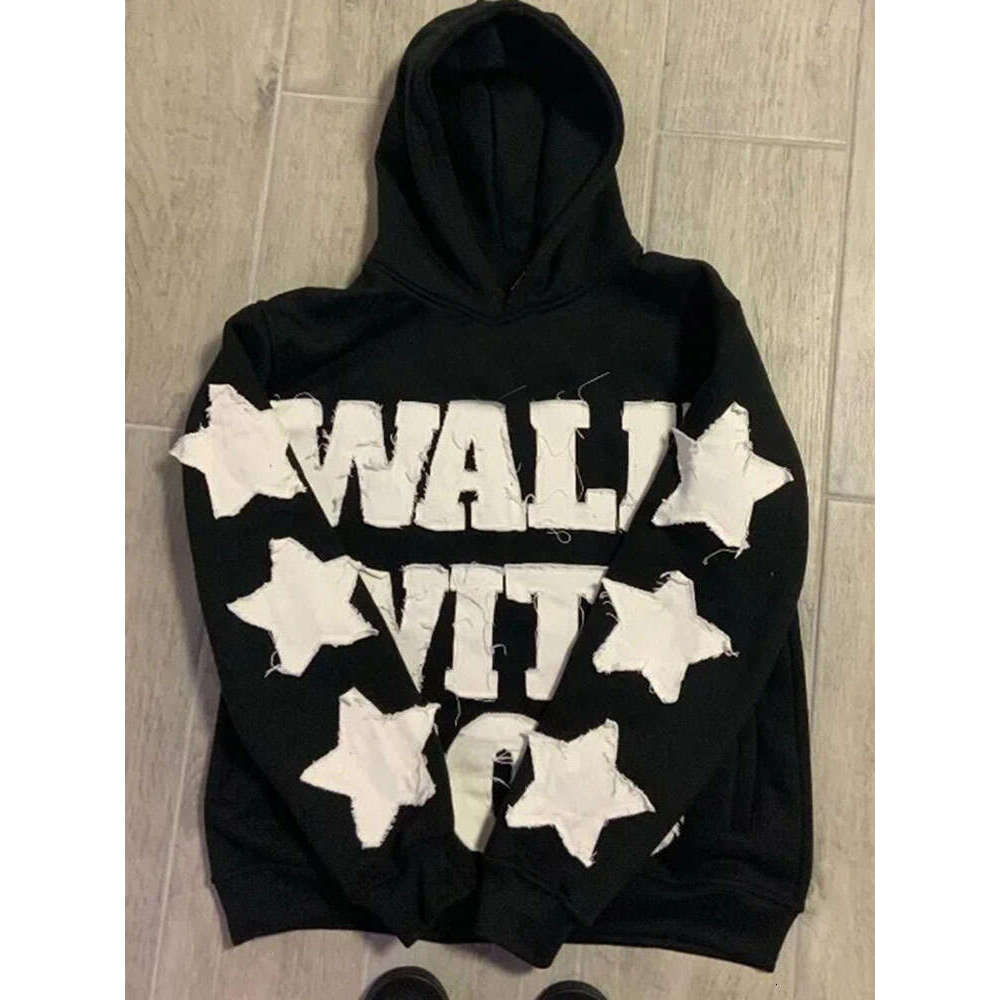 Street hip-hop gothic style patchwork embroidered hooded sweatshirt with personalized letters and star pullover gift for man