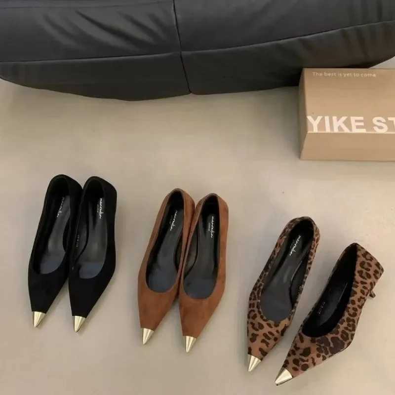 Leopard Pointed Toe Sexy Mid H Shoes Wen Shallow Luxury Sandals 2025 Trend Fi New Party Shoes Pumps Womens Shoes Y250306