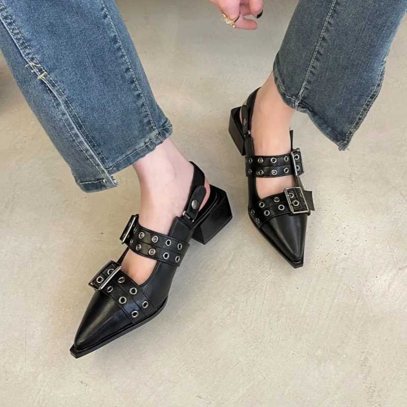 Spring and Summer Baotou Thick Heel Breathable Fi Sandals New Style Pin Buckle Decorated Elegant and Sexy Wens Shoes Y250306