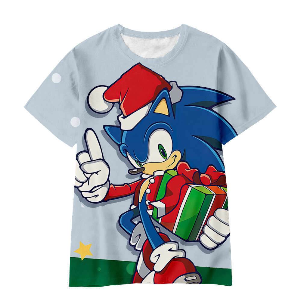sports short sleeved animated Sonic 3D digital printed children's T-shirt 2025 new style chic and elegant clothing