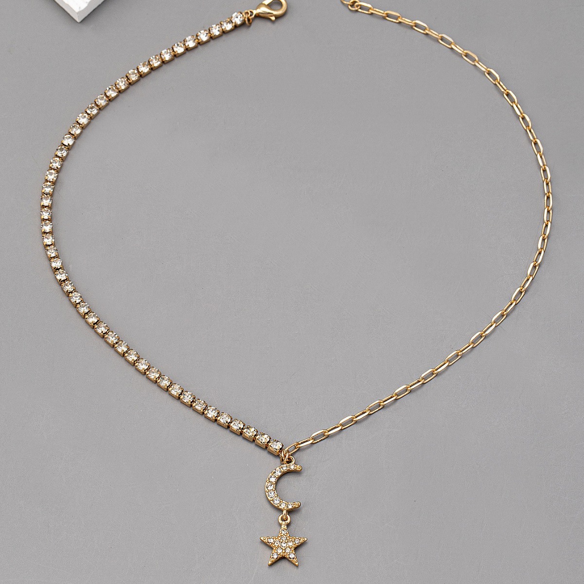 Moon Star Pendant Semi-diamond Necklace Female Niche Design Sense Jewelry