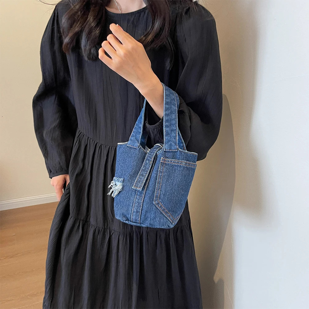 Women Street Handbag Patchwork Denim Handle Handbag Fashion Casual Shoulder Bag Solid Color for Date Party Shopping for Women 250306