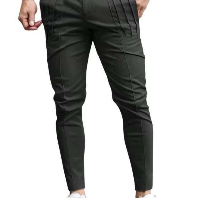 European and American hot selg men's solid color tight pocket zipper casual slim fit small leg pants 2025 temperament versatile new trend clothin