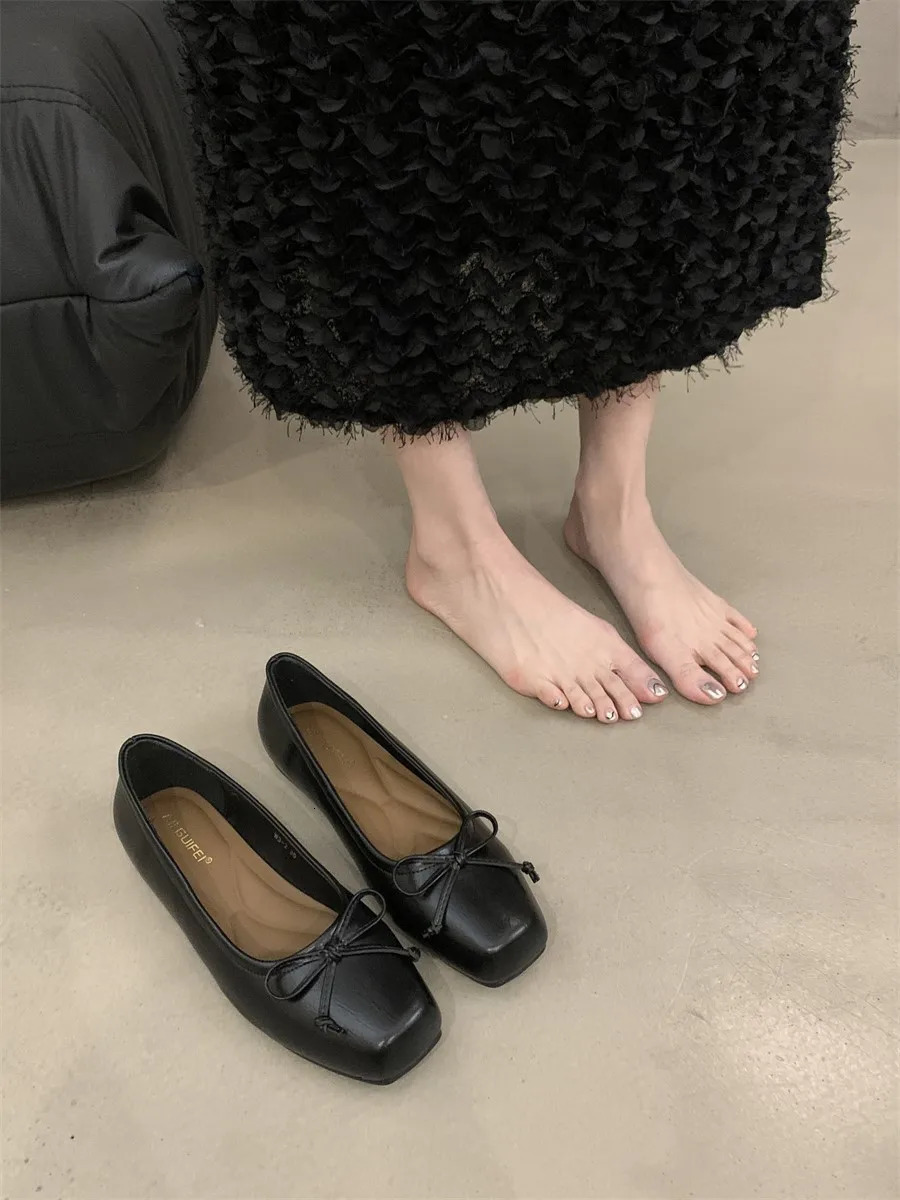 Shallow Mouth Shoes Woman Comfortable And Elegant Casual Female Sneakers Flats Bow-Knot Square Toe Modis Dress Butterfly Summer 250306