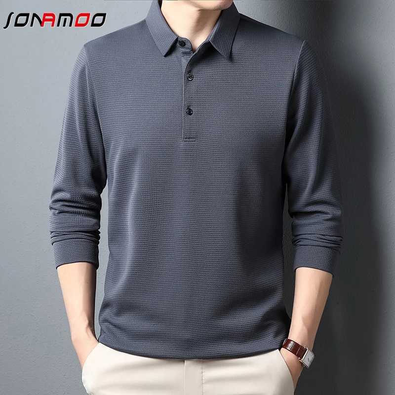 Mens Business Casual Polo Long Sleeve T-shirt Summer Comfortable Solid Top X250306