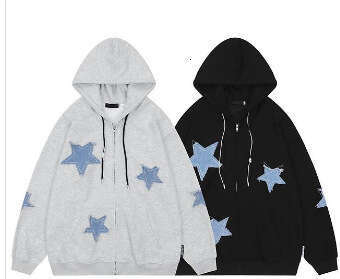 Star Pattern Printed Full Face Sweatshirt Haruku Zipper Top Hoodie Coat 2025 New Casual Fashion Trendy Clothing