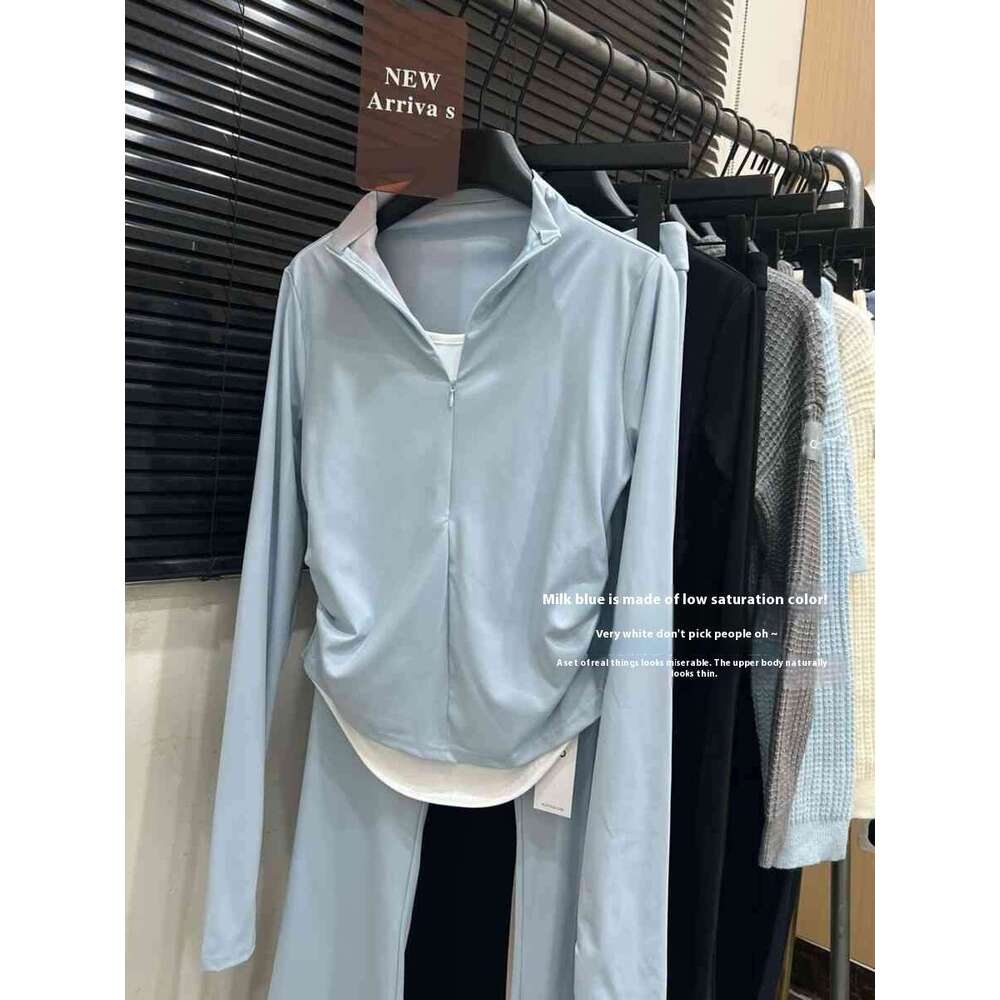 Spring New Yoga With Contrasting Color Fake Two-Piece Top Micro Flared Pants, Slim Fit And Slimming Casual Set