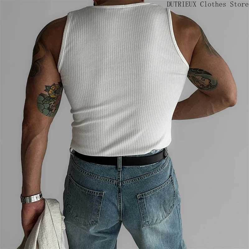 Fitness Running Mens Sweat Absorption Vest Elastic Slim Mens Vest Simple Fashion Solid Color Ribbed Vest Mens UndergarmentsT250318