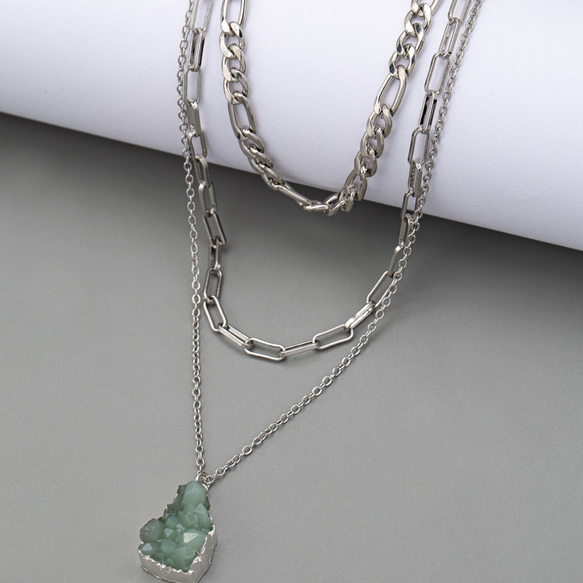 Simple Green Resin Pendant With Multiple Layers Of Different Chain Necklaces for Women
