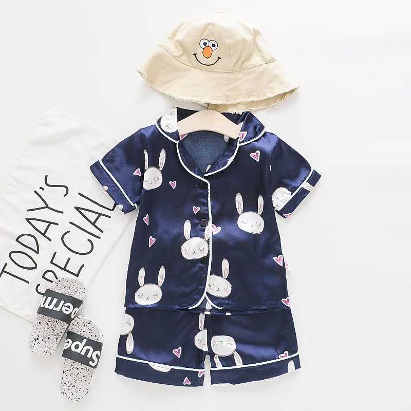 Childrens Pajamas Sets Baby Suit Kids Clothes Toddler Boys Girls Summer Ice Silk Satin Sleepwear Casual Home Wear 1 2 3 4 Years M250306
