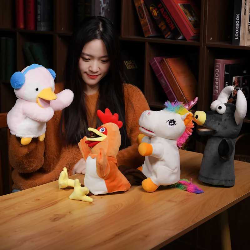 Kawaii Unicorn Cock Penguin Bull Plush Hand Puppet Stuffed Animal Toy Doll for Playtime Gift for Children Adults W250306