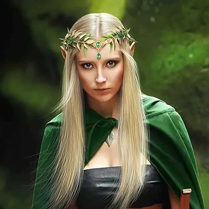 Retro Elf Costume Accessories - Woven Forest Garland Judge Eyebrow Pendant Elf Ears for Role-playing Party X250306