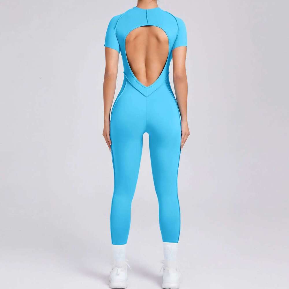 New Autumn/Winter Women's One-Piece Yoga Jumpsuit Leggings Long-Sleeved Short Sleeve Backless Slim Fit Sports Outfit KLMY