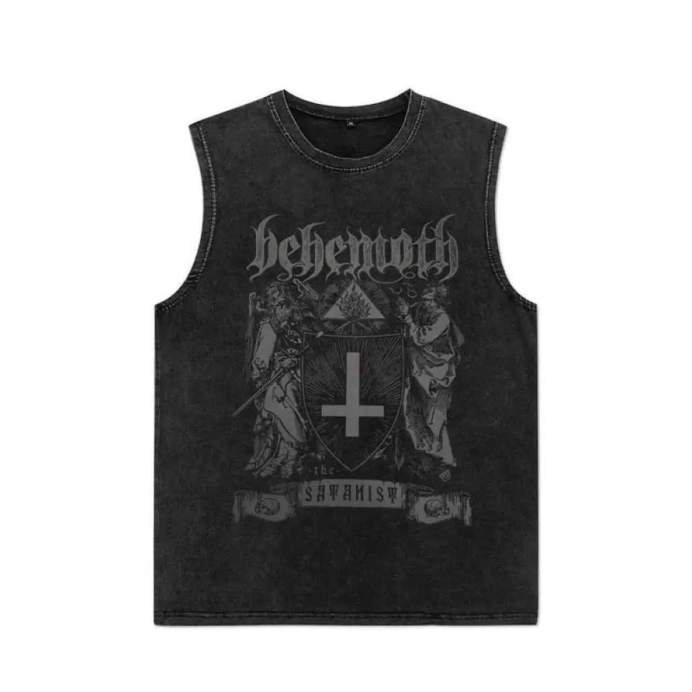 Vintage Washed Vest Hip Hop Streetwear 100% Cotton Tank Top Mens Gothic Letter Print Sleeveless Y2K Punk Rock T Shirt SummerT250318
