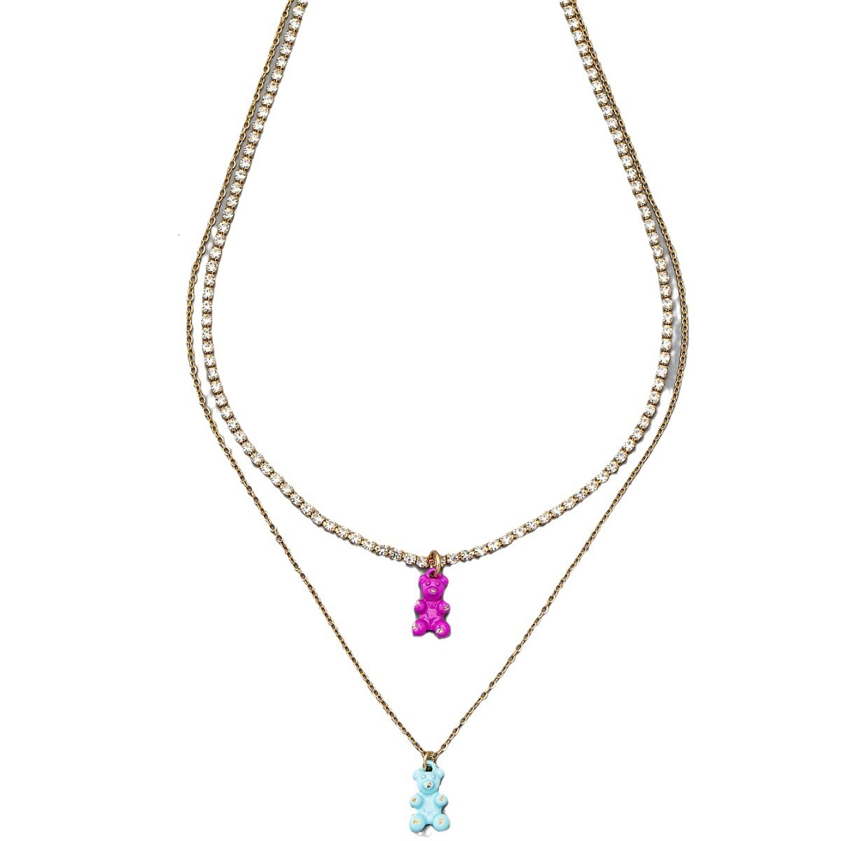 Ins Gummy Bear Pendant Multi-layer Necklace Women's Metal Personality Collarbone Chain Jewelry