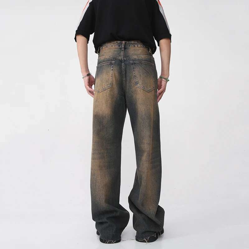 IEFB Vintage Men's Burrs Jeans Summer New Gradient Color Straight Denim Pants High Street Male Casual Wide Leg Trousers 9W460