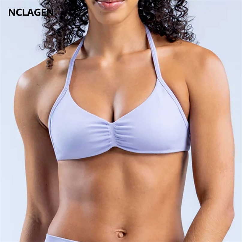 NCLAGEN Impact Strappy Bra Gym Top Women High Support Impact Thin Strap Halter Sports Seamless Bras Scrunch Workout Yoga Tank 250306