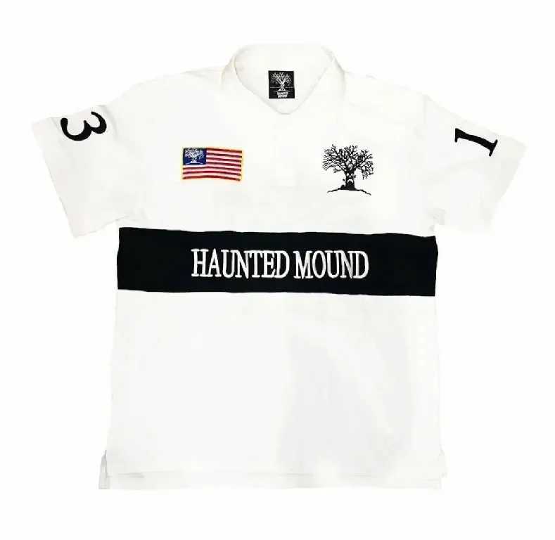 Streetwear White Polo T-shirt Womens Harajuku Alphabet Ghost Tree Pattern Embroidered T-shirt Gothic Y2K Cotton Short Sleeve X250306
