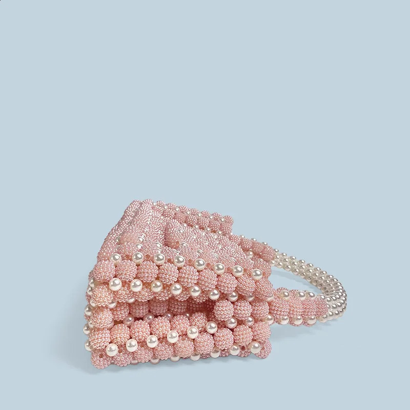 Fahsion Pink Acrylic Pearl Beaded Evening Bag for Youth Lady Womens Hand-beaded Handbag Wedding Party Clutches 250305
