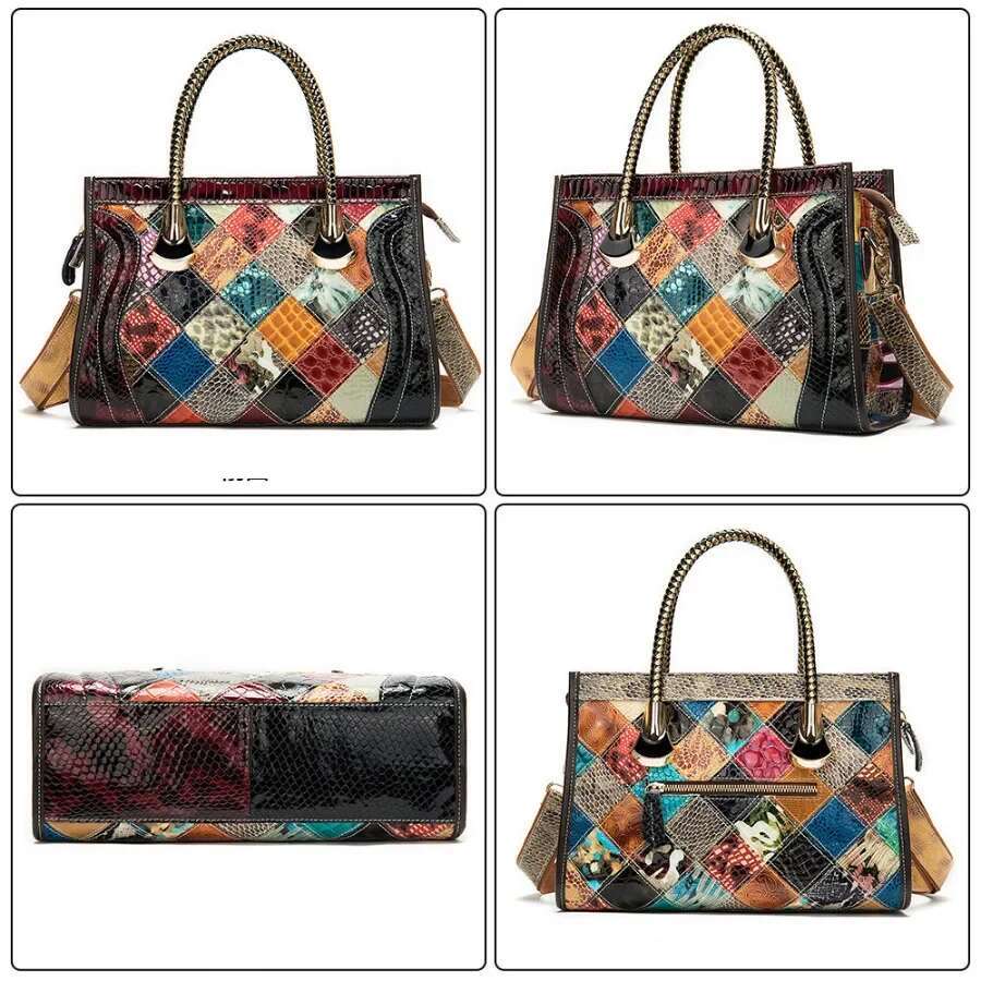 Women Multicolour Handbags Purses Real Leather Shoulder Designer Female Casual Tote Travel Bag Ladies Girl Hand Bags