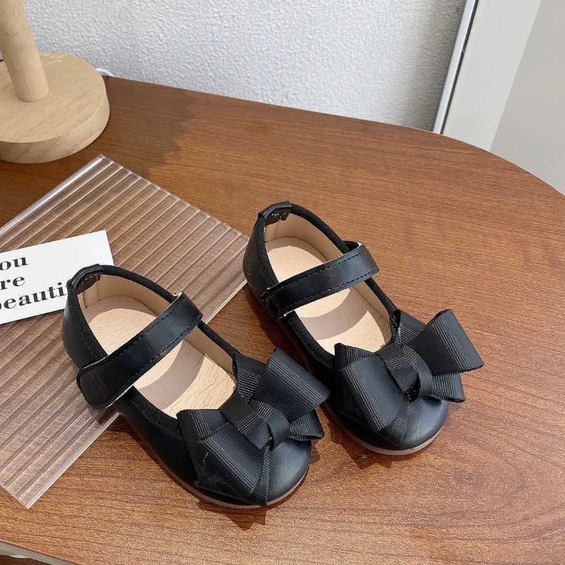 Girls Princess Shoes Bowtie Sweet Elegant Hook-loop Party Children Flat Shoe Autumn Flexiable 21-30 All-match Toddler Kids ShoeT250306