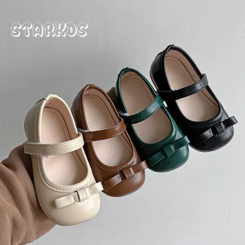Vintage Green Leather Ballet Shoes For Baby Girls 2024 Spring New Flat Bowknot Mary Janes Kids Retro Dress Ballerina ZapatosT250306