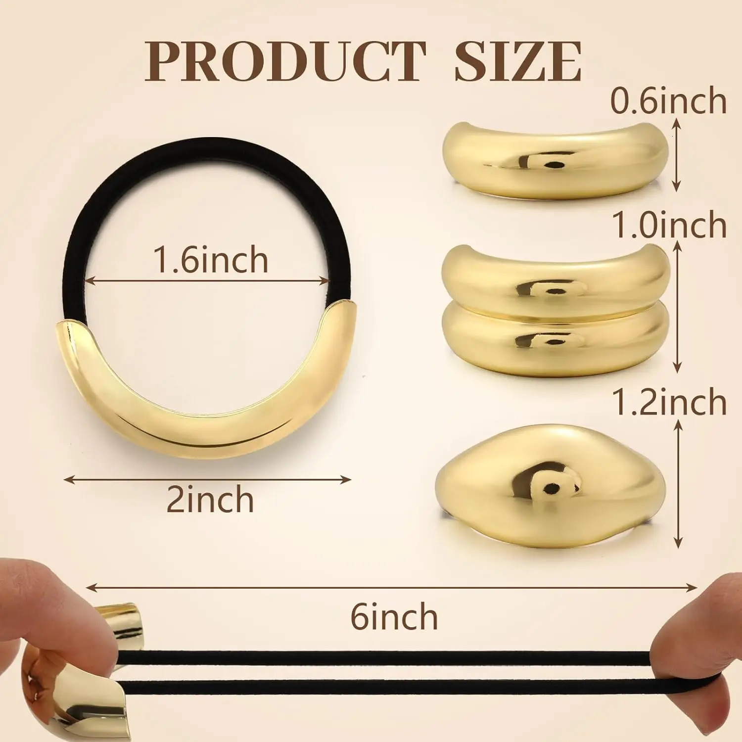 4PCS Metal Hair Ties Geometric Elastic Hair Cuff Ponytail HolderGold Hair ScrunchiesFashion Hair Accessories for Women Thick250304