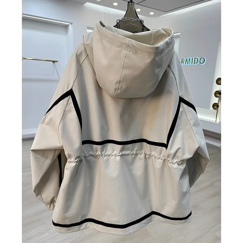 European Goods Highend Ribbon Stitching Contrast Jacket Womens Spring and Autumn Leisure Loose Slim Short Trench Coat 250306