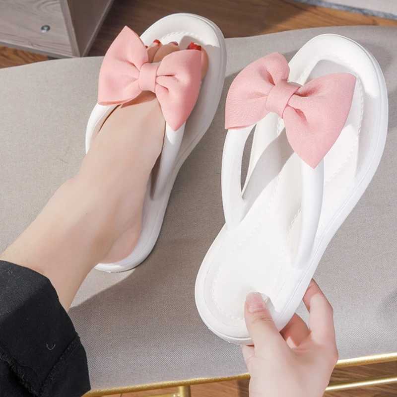 2024 New Warm Bow Slide Adt Sweet N-Slip Bow Flip Cover Girl Soft Candy Color Fi Flat Slide Indoor Sandals Y250306