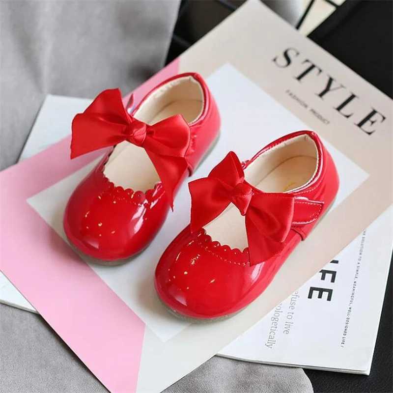Newest Spring Autumn Baby Girls Fashion Patent Leather Big Bow Princess Mary Janes Party Shoes Solid Color Student Flats ShoesT250306