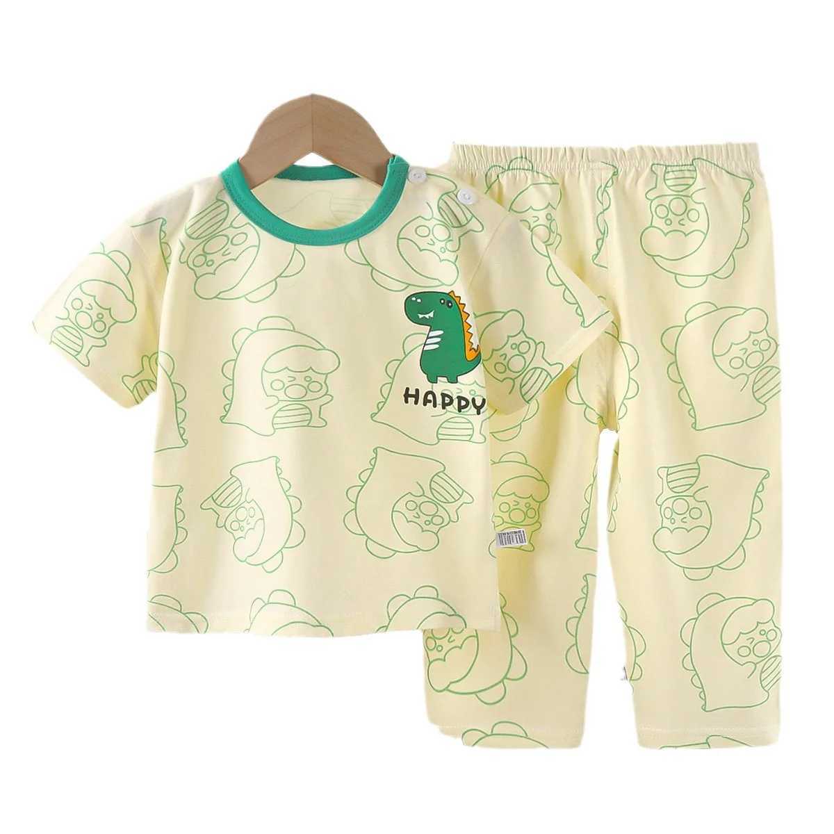2024 New Childrens Short-Sleeved Suit Pure Cotton Summer Boys T-shirt Girls Home Clothes Baby Pajamas childrens clothing M250306