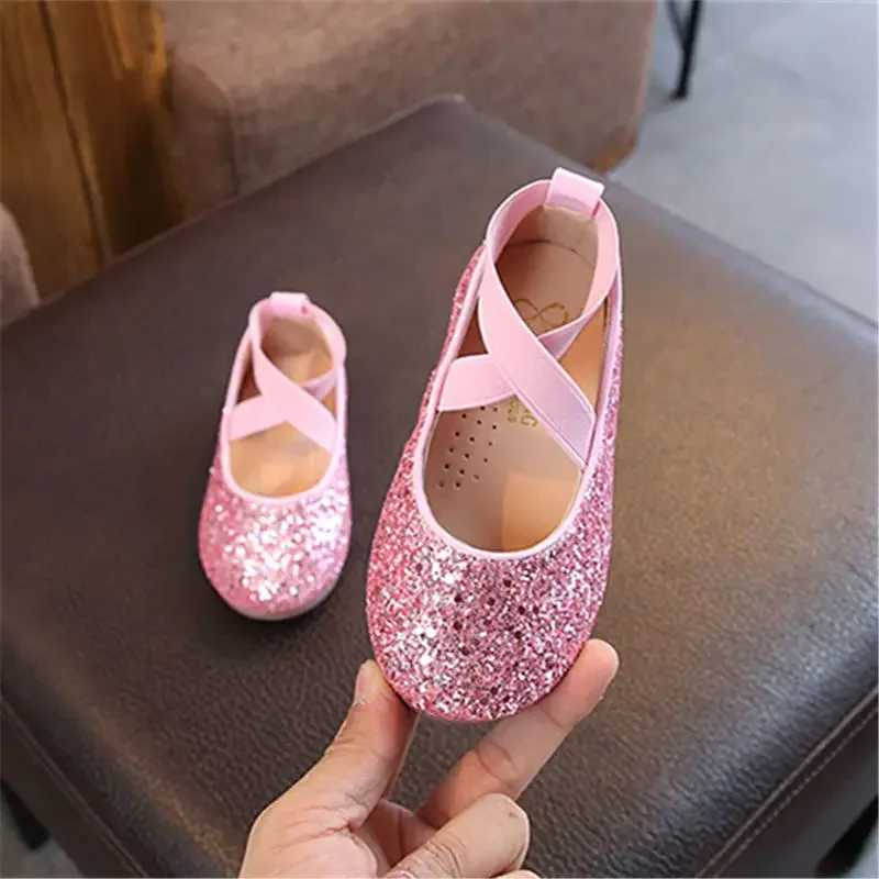 Girls Princess Shoes Spring Autumn Baby Soft Sole Dance Ballet Flats Three Color Kids Pink Bling Cute Footwear 26-35T250306