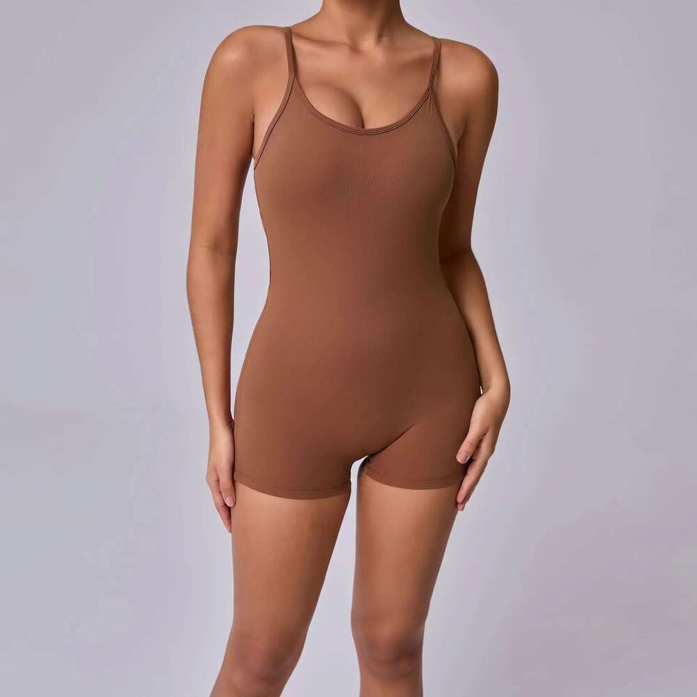 Pad Nylon Women Bodysuit Fiess Yoga Sexy Fake Bra V Butt One-Piece Shorts Set Gym Sports Push Up Cycg Jumpsuit KLMY