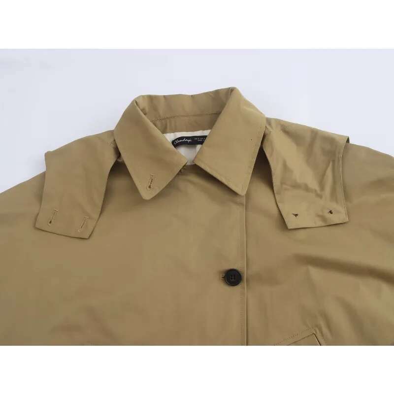 TRAF ZR Khaki Hooded Windbreakers Women's Autumn Coat New In Outerwears England Style Vintage Cropped Trench