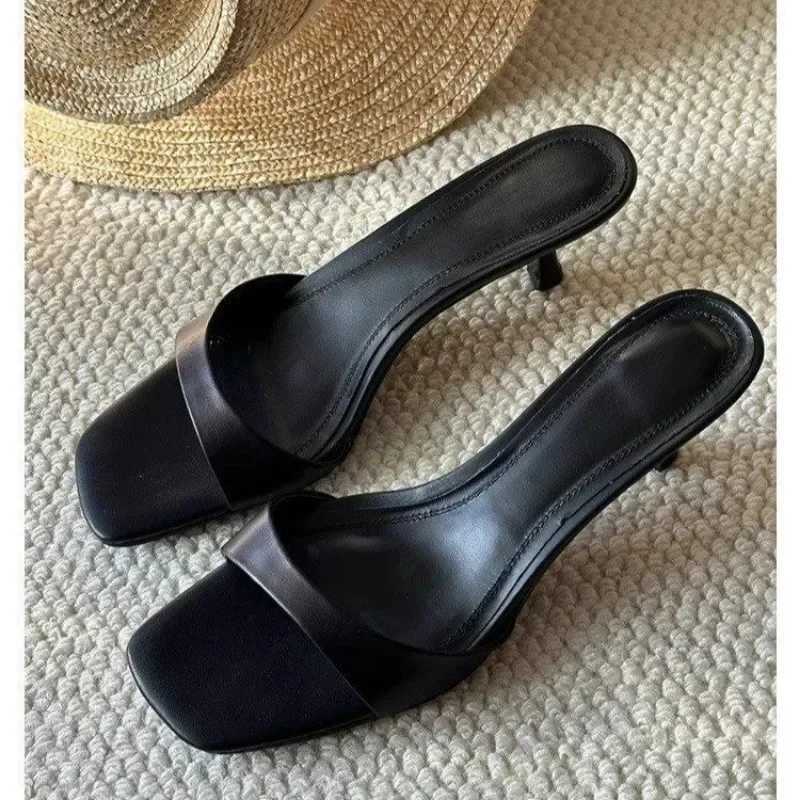 2024 Wens Summer New Fi Square Toe Simple Solid Color Slippers Outdoor Open Toe Casual Banquet Party Wens Sandals Y250306