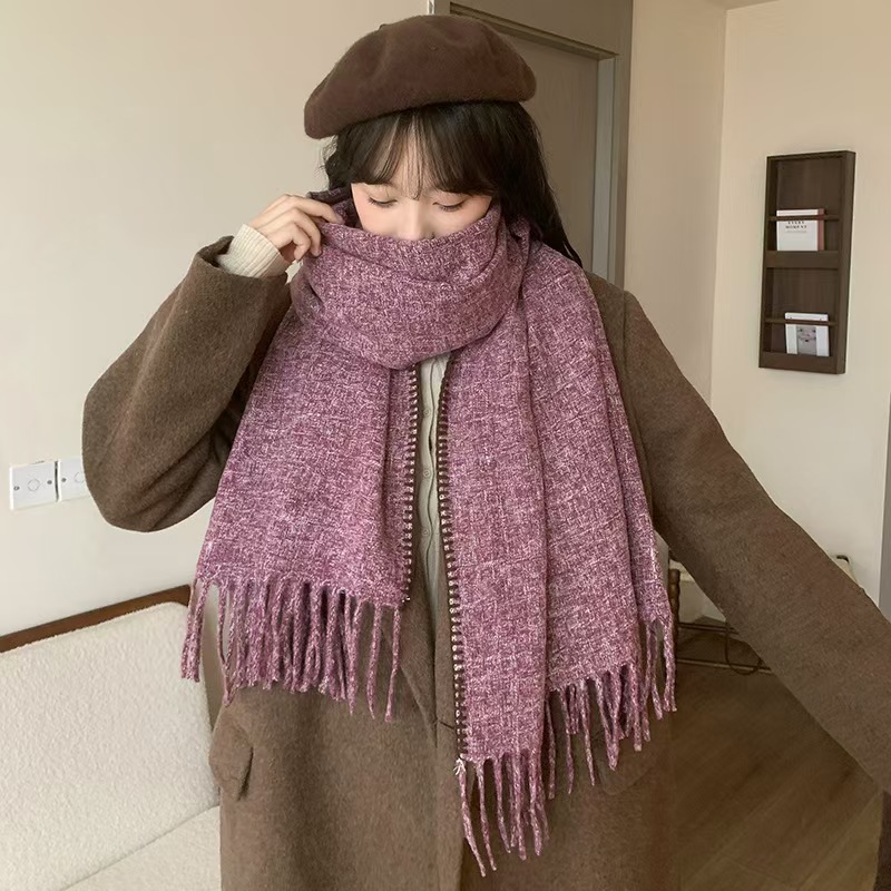 K061 Girly sand beige 2024 new scarf for women winter versatile commuting imitation cashmere scarf Korean version tassel neck scarf