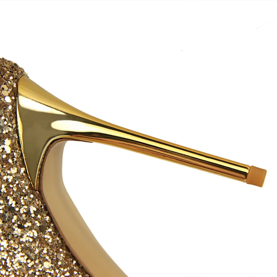 Women 7cm 9.5cm High Heels Sequins Glitter Pumps Plus Size 43 Wedding Bridal Gold Valentine Scarpins Shoes 250306