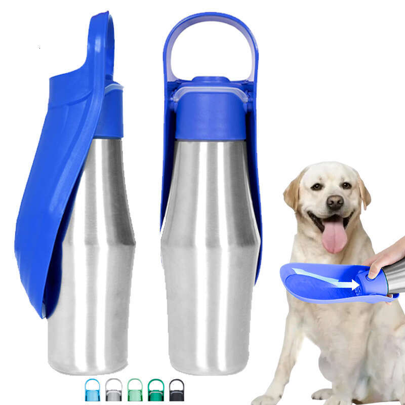 DHPET Dog Water Bottle Portable Stainless Steel Convenient Pet Water Dispenser Leak Proof Puppy Travel Water Bowl for Dog Outdoor Walking Hiking 27OZ