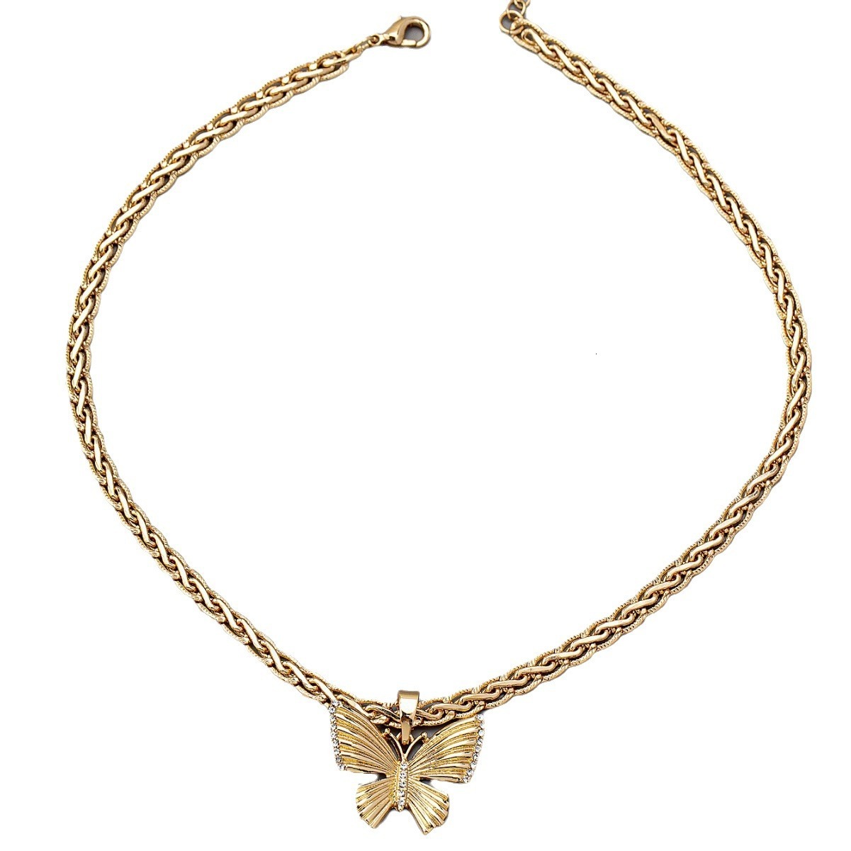French Vintage Metal Butterfly Pendant Necklace With Thick Chain Exaggerated Personality Collarbone Chain Women Designer Jewelry