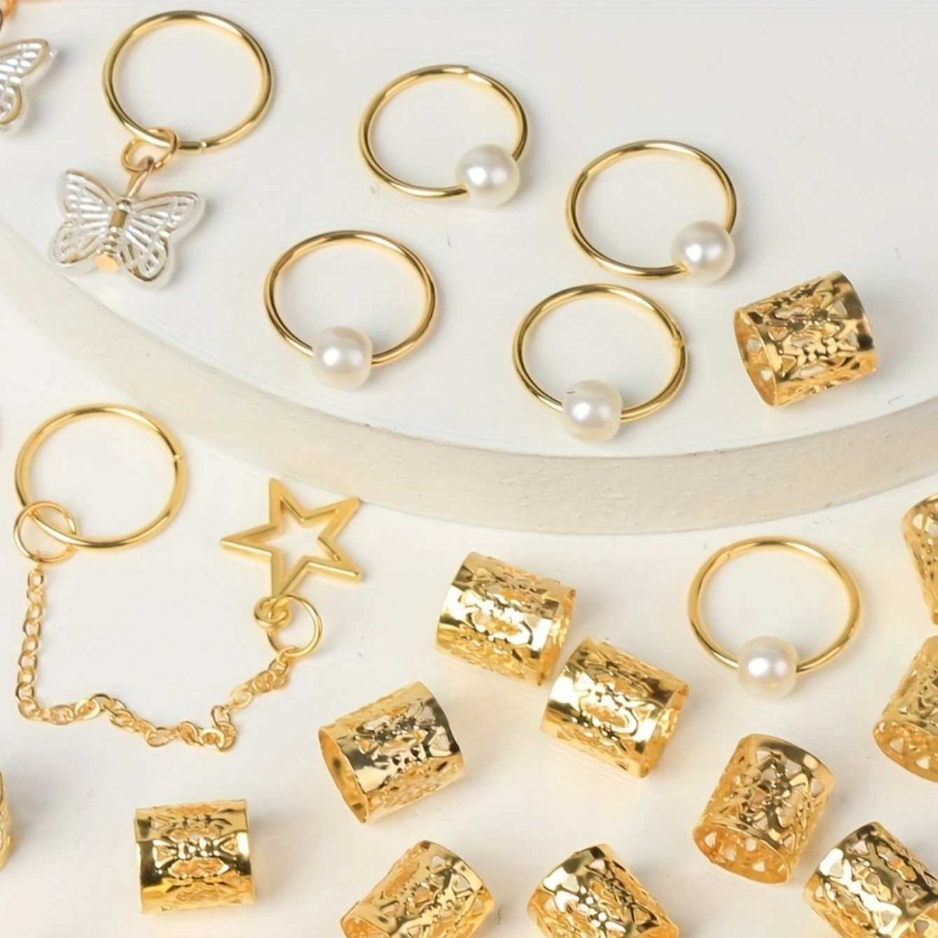 28 pieces of hair woven cuffs hair charm Dreadlock jewelry woven jewelry hair woven rings hair decorative jewelry X250306