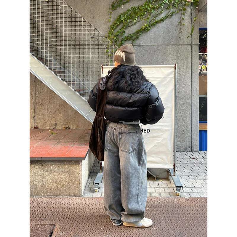 2025 Spring Woman Vintage Waist Wide Leg Jeans Female High Street Y2k 2000S Casual Pants Gray Loose Cargo Denim Trouserse