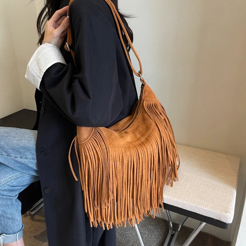 Shoulder Handbag Tassel Purse Satchel Adjustable Strap Modern Fringe Tote Purse Fashion Vacation Laptop Work 250306