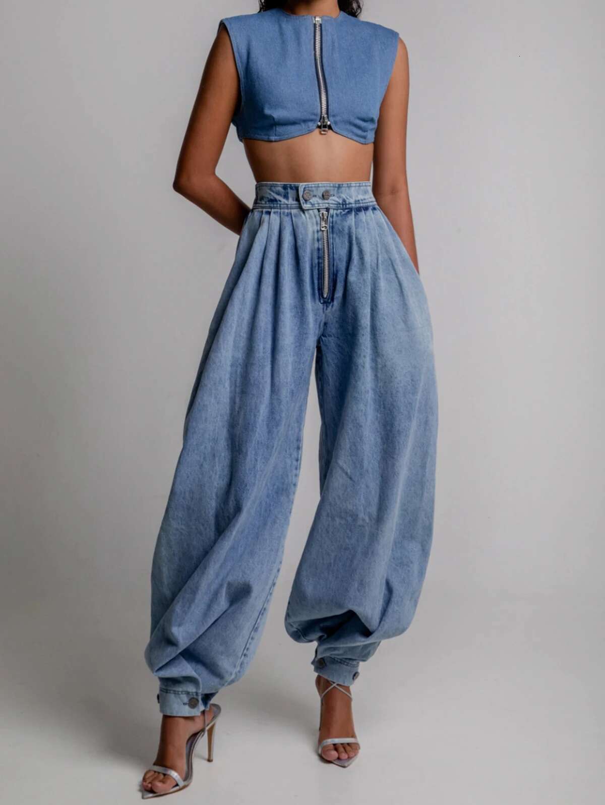 Women Spring High Waist Zipper Loose Harem Trousers Jeans Female Vintage Balloon Ladies Casual Denim Pants
